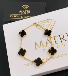 PULSEIRA TREVO PRETO GRANDE - 21cm - FECHO TRADICIONAL - Banhado a Ouro 18k