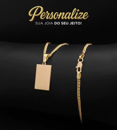 KIT CORRENTE GRUMET DUPLA (2mm) + PINGENTE PERSONALIZÁVEL PLAQUINHA- 3x2cm - Banhado a Ouro 18k