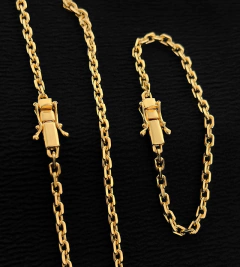 CORRENTE + PULSEIRA CADEADO (4mm) FECHO TRAVA DUPLA - Banhada a Ouro 18k