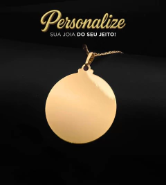 PINGENTE PERSONALIZÁVEL REDONDO LISO GRANDE - 4x4cm - Banhado a Ouro 18k