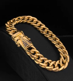 PULSEIRA GRUMET DUPLA (13mm) FECHO NOSSA SENHORA - Banhada a Ouro 18k