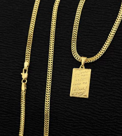 CORRENTE GRUMET LACRAIA (3mm) + PINGENTE PLAQUINHA O SENHOR É MEU PASTOR - Banhado a Ouro 18k