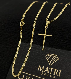 CORRENTE PIASTRINI (2mm) + PINGENTE CRUZ TRADICIONAL - Banhado a Ouro 18k