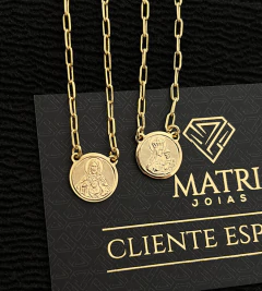 ESCAPULÁRIO MEDALHA NOSSA SENHORA E SAGRADO CORAÇÃO - 70cm - Banhado a Ouro 18k