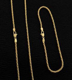 CORRENTE + PULSEIRA CORDÃO BAIANO (2mm) FECHO TRADICIONAL - Banhada a Ouro 18k