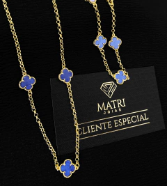 CORRENTE + PULSEIRA TREVO AZUL - 55cm - 21cm - Banhado a Ouro 18k
