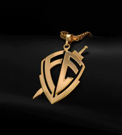 PINGENTE ESCUDO FÉ VAZADO GRANDE (5x3cm) - Banhado a Ouro 18k