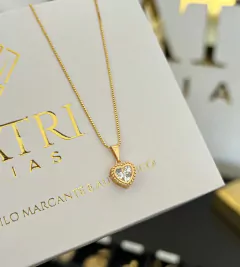 COLAR FEMININO VENEZIANO COM CORAÇÃO EM ZIRCÔNIA - Banhado a Ouro 18k