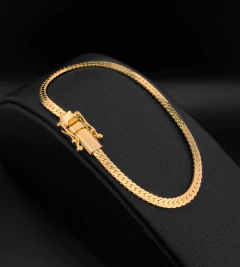 PULSEIRA GRUMET FLAT (4mm) FECHO TRAVA DUPLA - Banhada a Ouro 18k