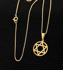 CORRENTE VENEZIANA 1mm + PINGENTE ESTRELA DE DAVI PEQUENO - Banhado a Ouro 18k