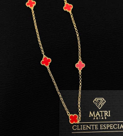 CORRENTE TREVO VERMELHO- (45cm + 5cm EXTENSOR) - FECHO TRADICIONAL - Banhado a Ouro 18k