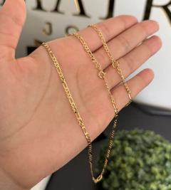 CORRENTE + PULSEIRA FIO 3 POR 1 (2mm) FECHO TRADICIONAL - Banhada a Ouro 18k