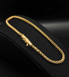 PULSEIRA CORDÃO PALMEIRA 3mm FECHO CANHÃO - Banhada a Ouro 18k