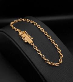 PULSEIRA CADEADO (3mm) FECHO TRAVA DUPLA - Banhada a Ouro 18k