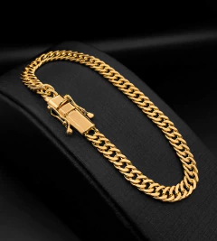 PULSEIRA GRUMET DUPLA (6mm) FECHO TRAVA DUPLA - Banhada a Ouro 18k