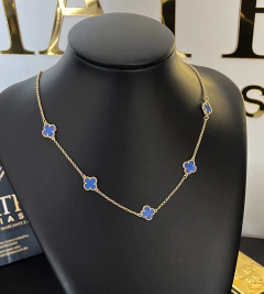 CORRENTE TREVO AZUL - 55cm - FECHO TRADICIONAL - Banhado a Ouro 18k