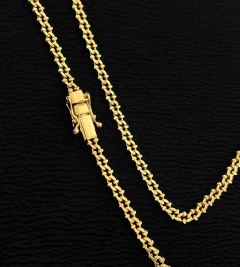 CORRENTE GRUMET RÚSTICA (5mm) FECHO TRAVA DUPLA - Banhada a Ouro 18k