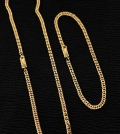 CORRENTE + PULSEIRA GRUMET DUPLA (3mm) FECHO GAVETA - Banhada a Ouro 18k