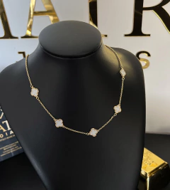 CORRENTE TREVO BRANCO - 55cm - FECHO TRADICIONAL - Banhado a Ouro 18k