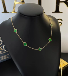 CORRENTE TREVO VERDE - 55cm - FECHO TRADICIONAL - Banhado a Ouro 18k