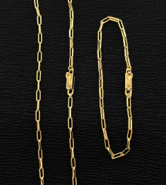 CORRENTE + PULSEIRA CADEADO LAMINADO (3mm) - Banhado a Ouro 18k