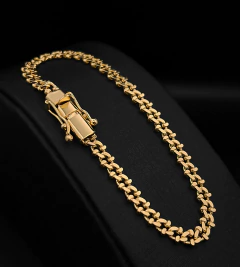 PULSEIRA GRUMET RÚSTICA (5mm) FECHO TRAVA DUPLA - Banhada a Ouro 18k