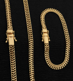 CORRENTE + PULSEIRA GRUMET LACRAIA (6mm) FECHO TRAVA DUPLA - Banhada a Ouro 18k