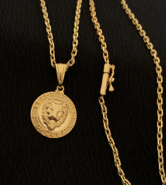 CORRENTE CADEADO 2mm + PINGENTE LEÃO DE JUDÁ - Banhado a Ouro 18k