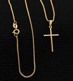 CORRENTE VENEZIANA 1mm + PINGENTE CRUZ TRADICIONAL - (3x1,5cm) - Banhado a Ouro 18k