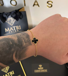 PULSEIRA TREVO PRETO UNIQUE - 21cm- Banhado a Ouro 18k