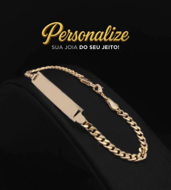 PULSEIRA GRUMET PLACA PERSONALIZAVEL (4mm) 21cm FECHO TRADICIONAL - Banhado a ouro 18k