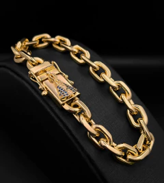 PULSEIRA CADEADO (9mm) FECHO ESPECIAL NOSSA SENHORA - Banhada a Ouro 18k