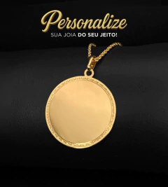 PINGENTE REDONDO PERSONALIZÁVEL MOLDURADO - 3cmx3cm - Banhado a Ouro 18k