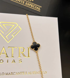 CORRENTE TREVO PRETO UNIQUE - 55cm - Banhado a Ouro 18k