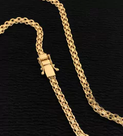 CORRENTE CADEADO DUPLO (5mm) FECHO TRAVA DUPLA - Banhada a Ouro 18k