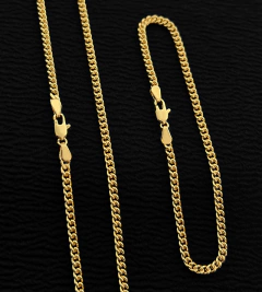 CORRENTE + PULSEIRA GRUMET CUBAN (3mm) FECHO TRADICIONAL - Banhada a Ouro 18k