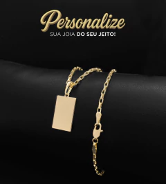 CORRENTE ELO VAZADO CUBINHO (2mm) + PINGENTE PERSONALIZÁVEL PLAQUINHA- 2x1,2cm - Banhado a Ouro 18k