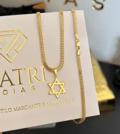 CORRENTE GRUMET LACRAIA (3mm) + PINGENTE ESTRELA DE DAVI VAZADO - Banhado a Ouro 18k