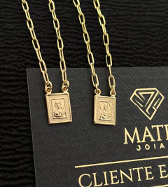 ESCAPULÁRIO NOSSA SENHORA DO CARMO E SAGRADO CORAÇÃO - 70cm - Banhado a Ouro 18k