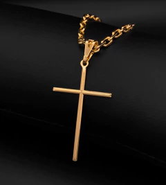 PINGENTE CRUZ TRADICIONAL (5x2.5cm) - Banhado a Ouro 18k