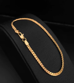 PULSEIRA GRUMET FLAT (3mm) FECHO TRADICIONAL - Banhada a Ouro 18k