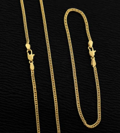 CORRENTE + PULSEIRA GRUMET DUPLA (2mm) FECHO TRADICIONAL - Banhada a Ouro 18k