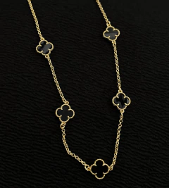 CORRENTE TREVO PRETO - 60cm - FECHO TRADICIONAL - Banhado a Ouro 18k