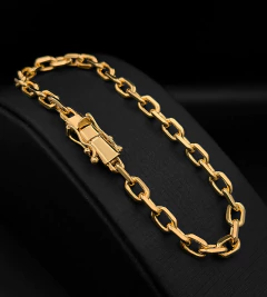 PULSEIRA CADEADO (5mm) FECHO TRAVA DUPLA - Banhada a Ouro 18k