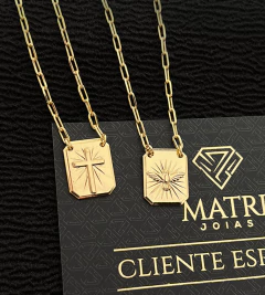 ESCAPULÁRIO PLAQUINHA CRUZ E ESPÍRITO SANTO - 70cm - Banhado a Ouro 18k