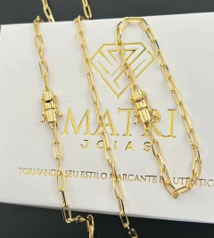KIT CORRENTE + PULSEIRA CADEADO LAMINADO (5mm) FECHO TRAVA DUPLA - Banhado a Ouro 18k - comprar online