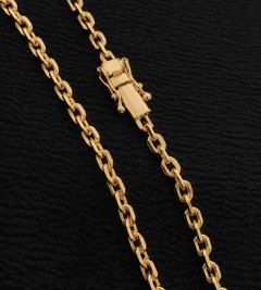 CORRENTE CADEADO 4mm FECHO TRAVA DUPLA - Banhada a Ouro 18k