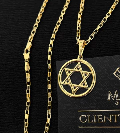 CORRENTE ELO VAZADO (3mm) + PINGENTE ESTRELA DE DAVI MÉDIO VAZADO - Banhado a Ouro 18k