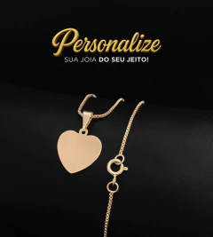 KIT CORRENTE VENEZIANA (1mm) + PINGENTE PERSONALIZÁVEL PLAQUINHA CORAÇÃO LISO (1,6x1,4cm) - Banhado a ouro 18k