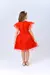 Vestido de festa infanto juvenil vermelho com tule e detalhes em algodão, visto de costas.